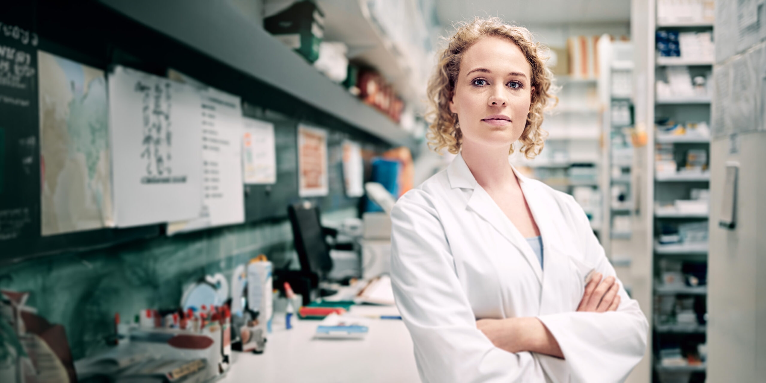<p>Portrait of a female chemist at work in a pharmacy</p>